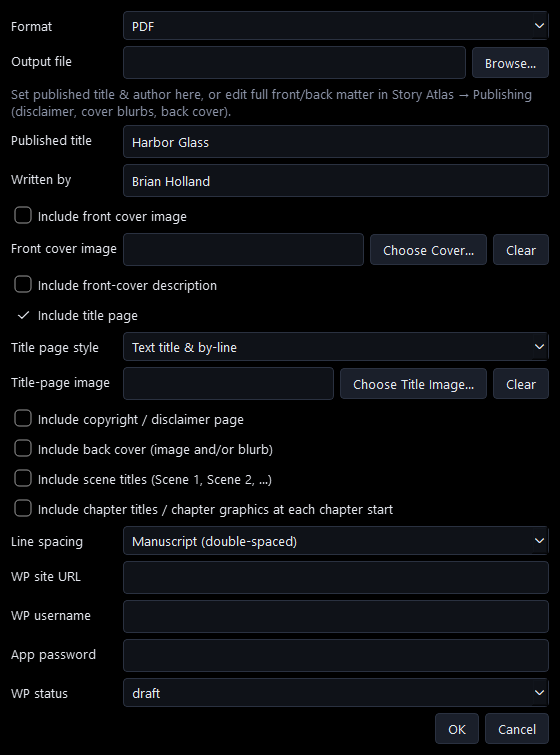 Publish and export dialog